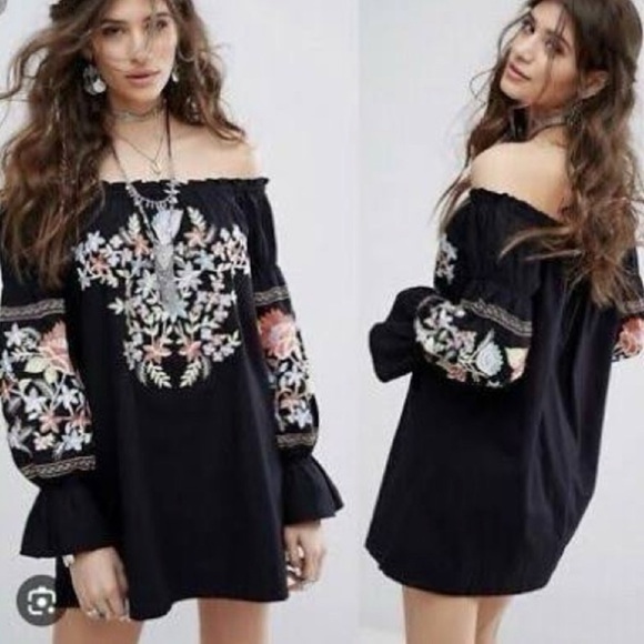 Free People Like NEW Du Jour Embroidered Floral Off The Shoulders Shift Dress XS - Picture 1 of 9